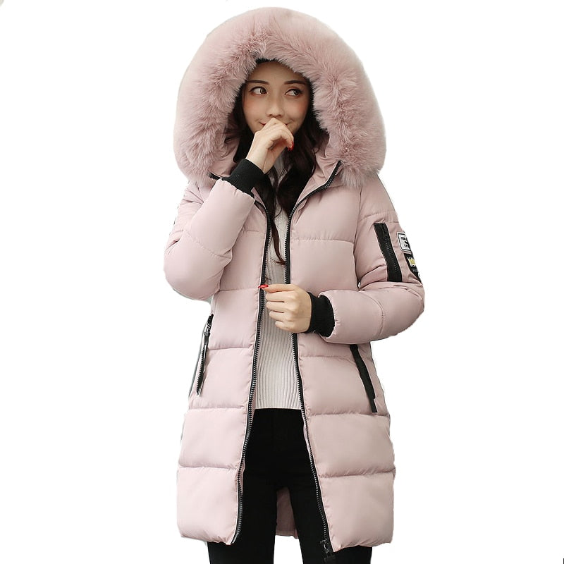 winter jacket with fur collar warm thick parka cotton padded