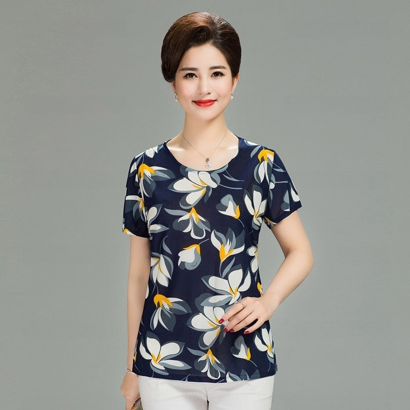 Women T Shirt Print Short Sleeve Milk Silk