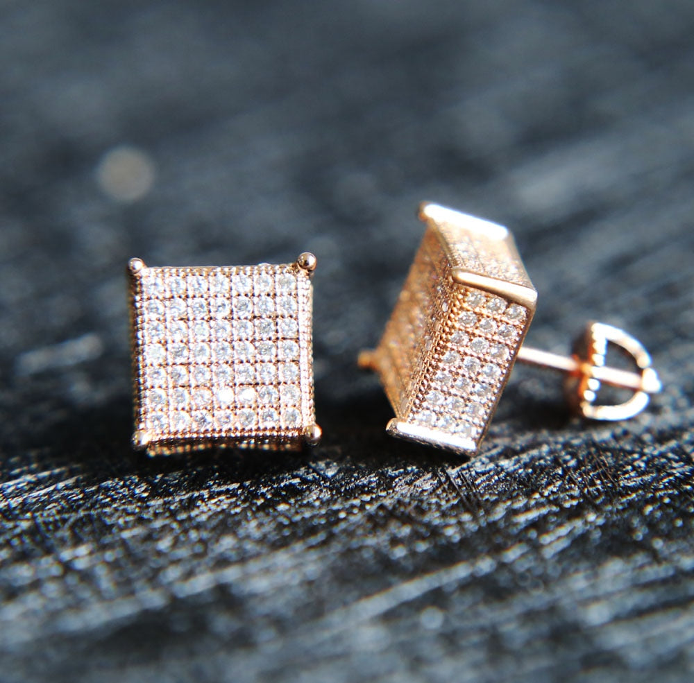 3 colors screw back micro pave cz earring for men