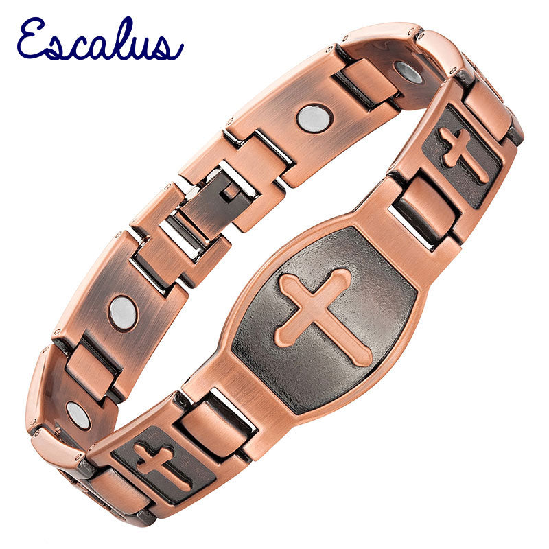 Escalus Cross Pattern Magnetic Bracelet Antique Copper Charm Bracelet Jesus Christ