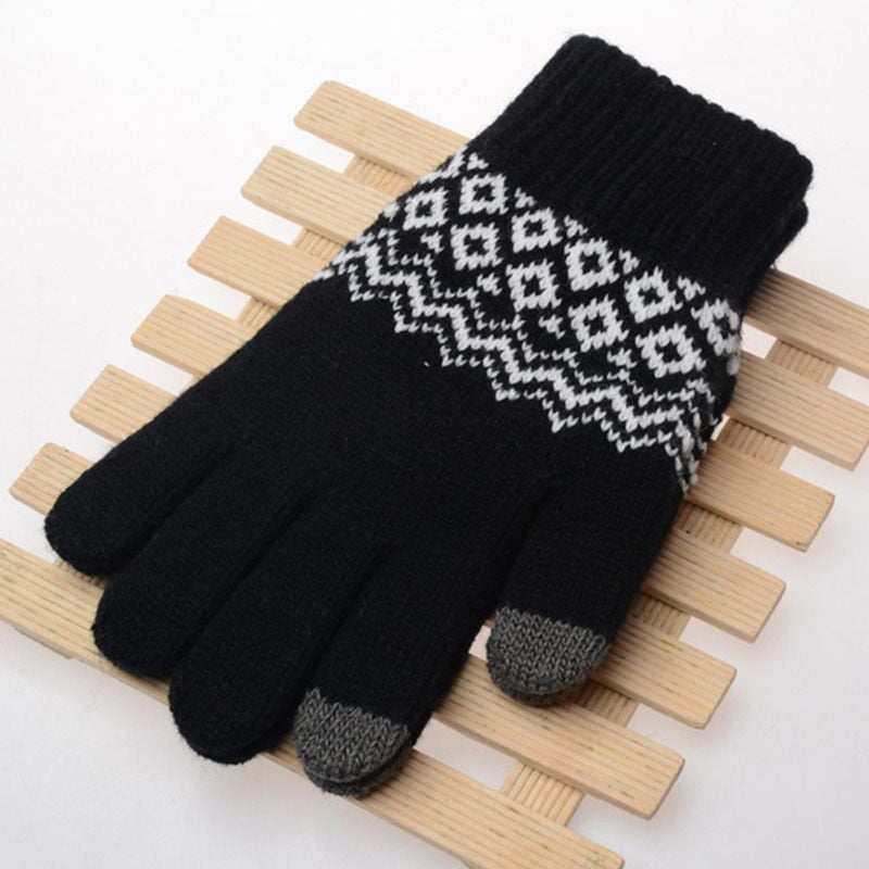 Winter Men/Women Warm Jacquard Stretch Knit Gloves Solid Magic