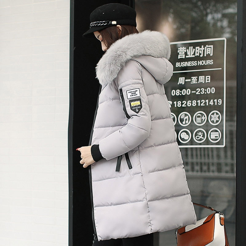 winter jacket with fur collar warm thick parka cotton padded