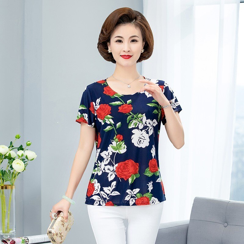 Women T Shirt Print Short Sleeve Milk Silk