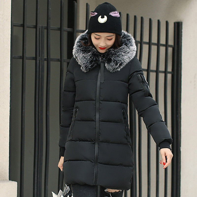 winter jacket with fur collar warm thick parka cotton padded