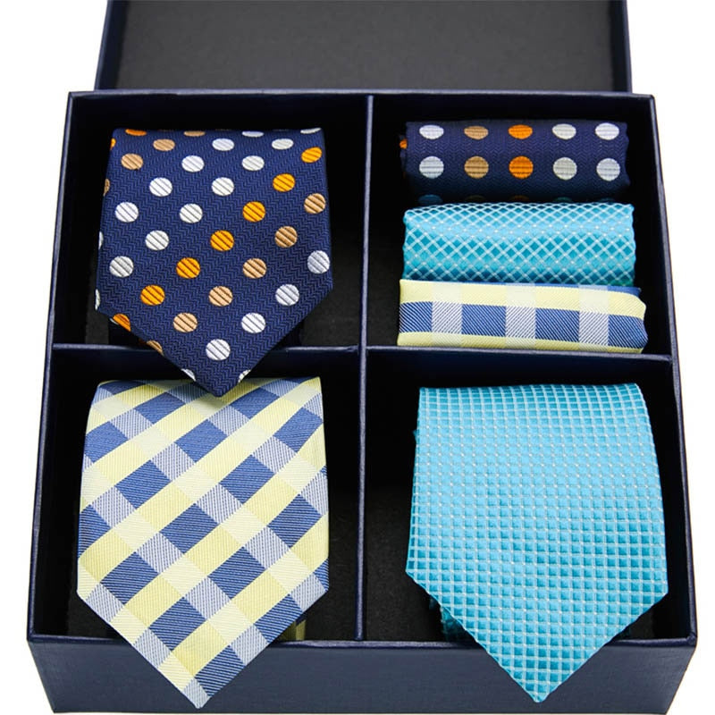 Gift box packing Silk Ties For Men Novelty Hanky  Set 3 Styles