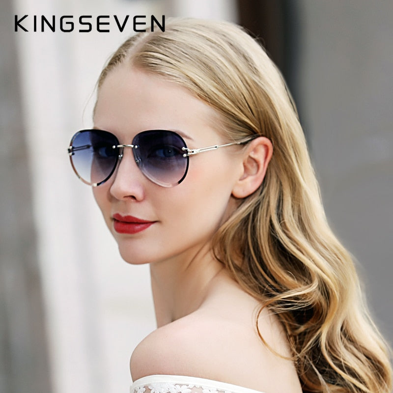 KINGSEVEN DESIGN Vintage Fashion Rimless Women Sunglasses Gradient Lens