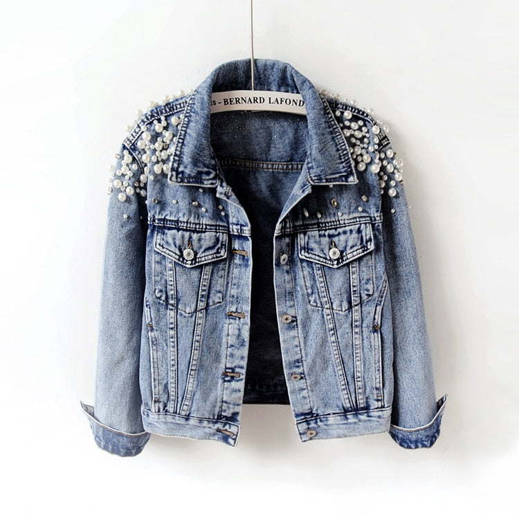 Denim Jacket Women New Autumn Women Jackets Pearl Casual Denim Jacket