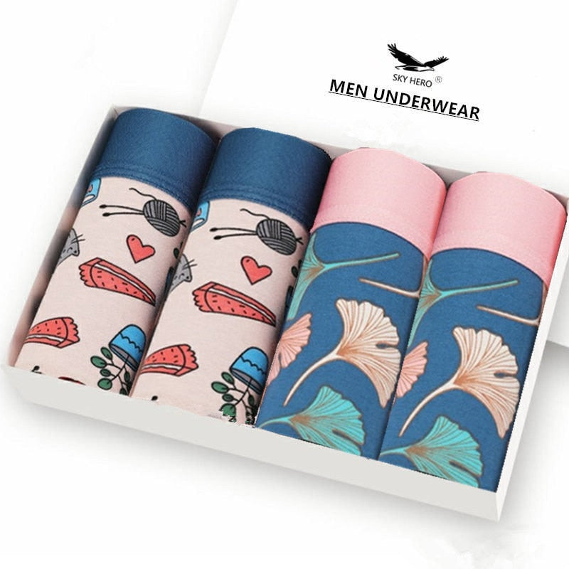 4pcs/lot Mens Underwear Boxers Cotton Fashion Printed Men Underpants