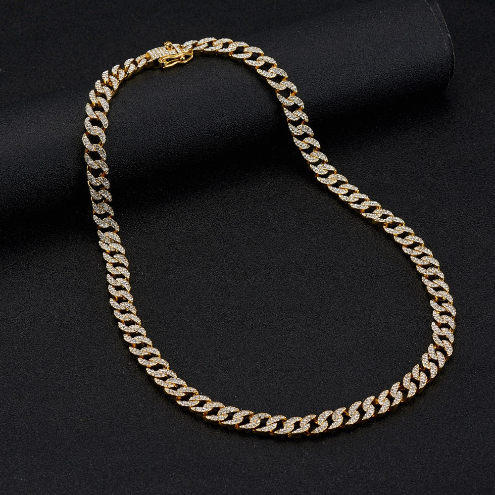 Gold Silver color Zinc Alloy AAA stone 9mm Cuba Chain