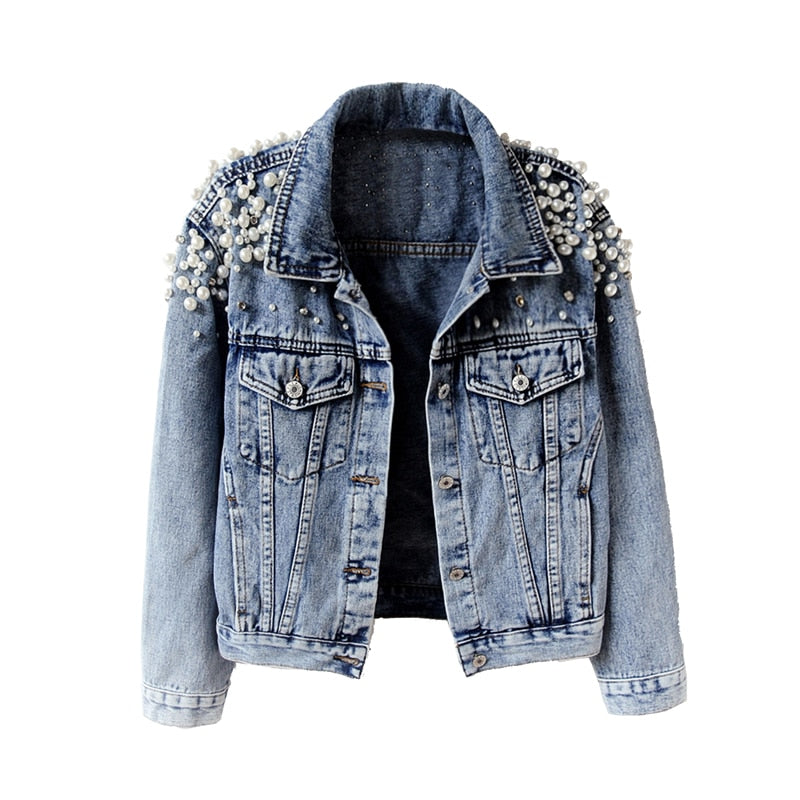 Denim Jacket Women New Autumn Women Jackets Pearl Casual Denim Jacket