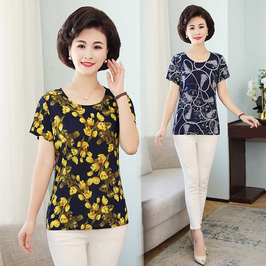 Women T Shirt Print Short Sleeve Milk Silk