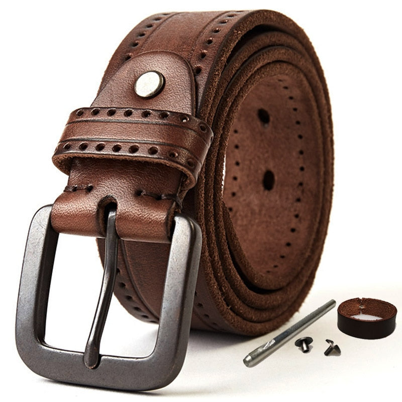 MEDYLA Natural Leather Belt Hard Metal Buckle Original Leather Belt Accessories