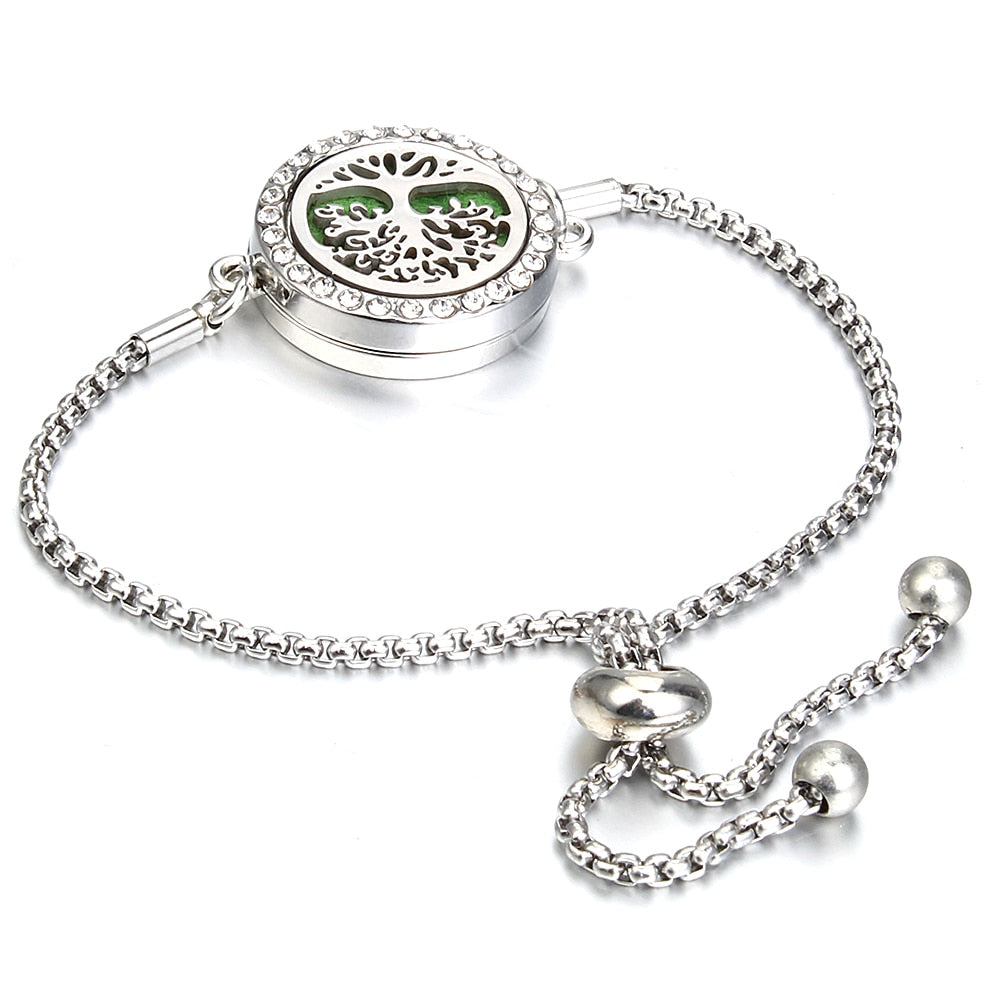 Aromatherapy Bracelet Essential Oil Diffuser Locket Tree of Life Adjustable Perfume Bracelet Crystal Magnetic Bracelet