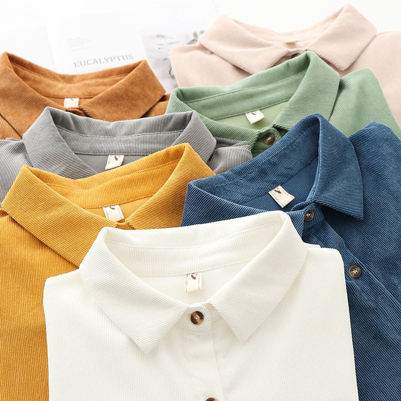 Spring Shirts Women Corduroy Blouses Loose Long Sleeve Solid Lady Tops