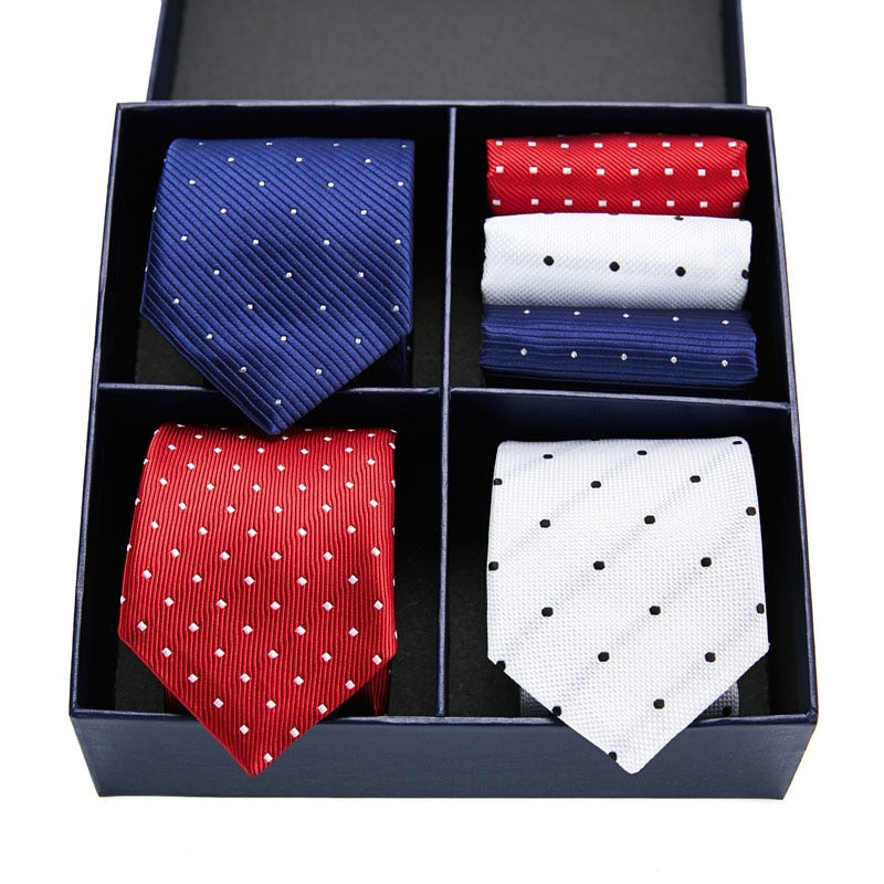 Gift box packing Silk Ties For Men Novelty Hanky  Set 3 Styles