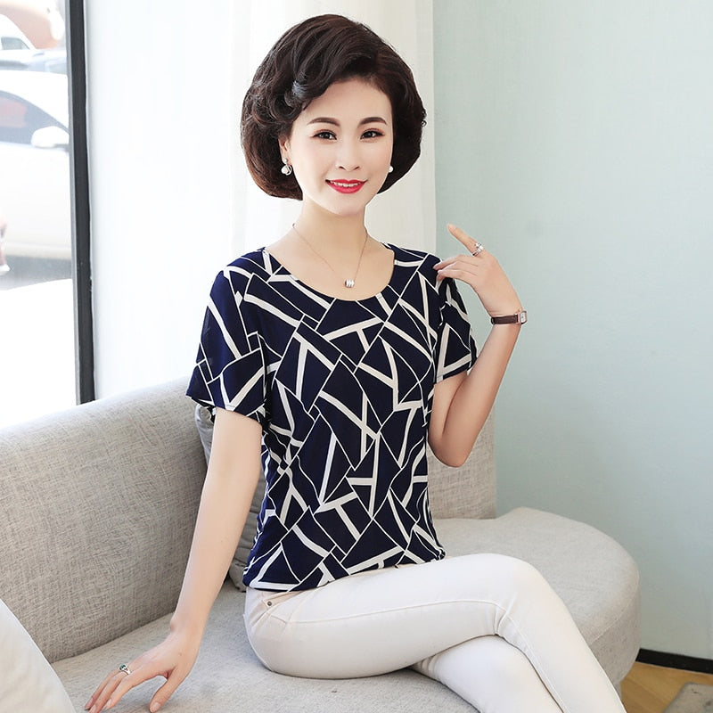 Women T Shirt Print Short Sleeve Milk Silk