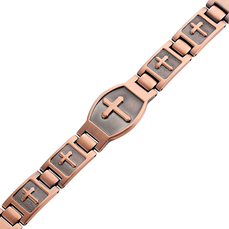 Escalus Cross Pattern Magnetic Bracelet Antique Copper Charm Bracelet Jesus Christ