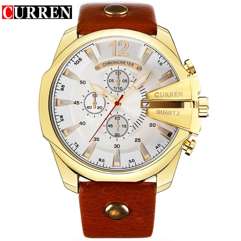 CURREN Top Brand Luxury Quartz Watch Golden Male Clock Leather Hodinky Reloj Hombre