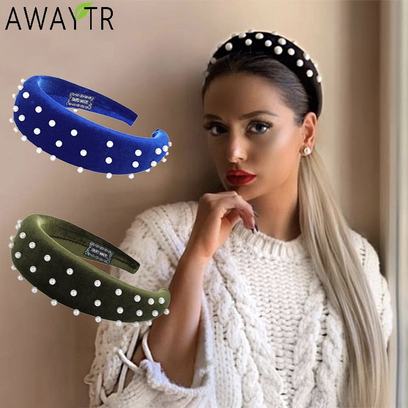 AWAYTR Fashion Pearl Thickening Velvet Headbands