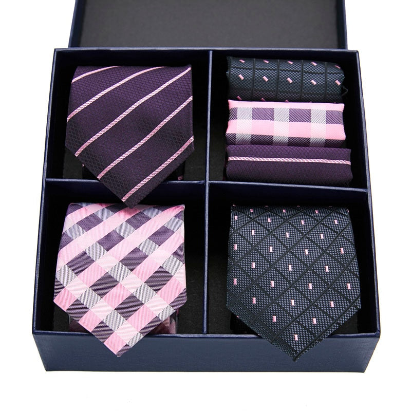 Gift box packing Silk Ties For Men Novelty Hanky  Set 3 Styles