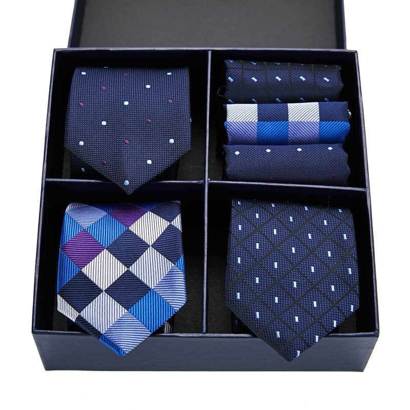 Gift box packing Silk Ties For Men Novelty Hanky  Set 3 Styles