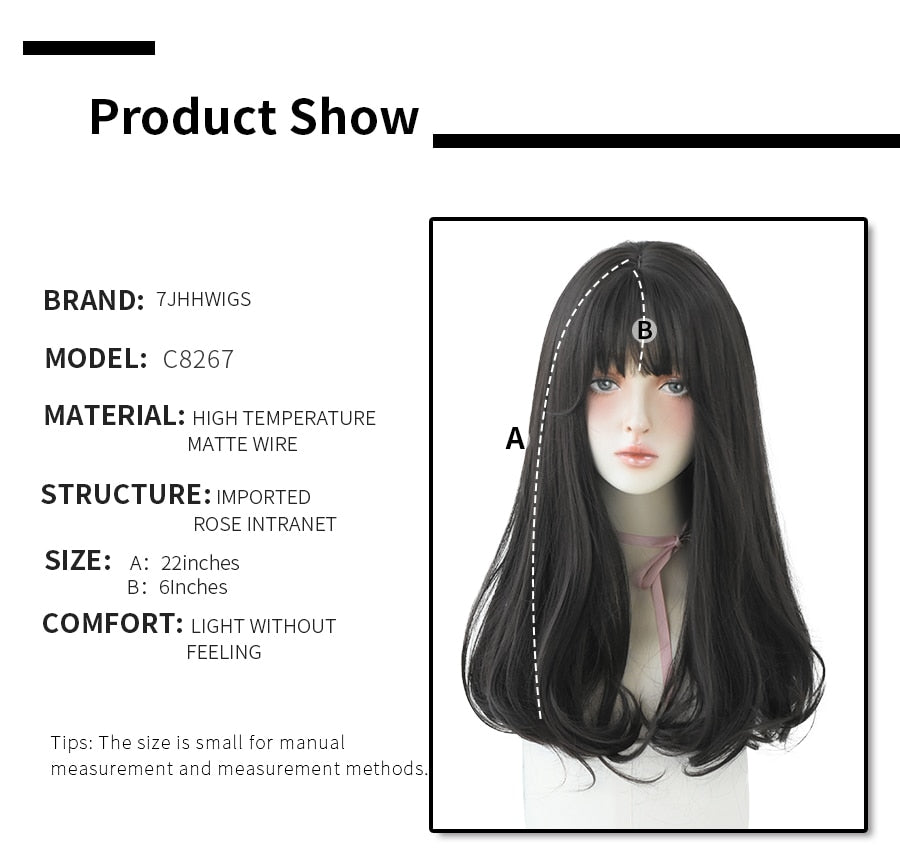 Long Wavy Synthetic Black Wigs For Women With Fringe Fashion Heat Resistant