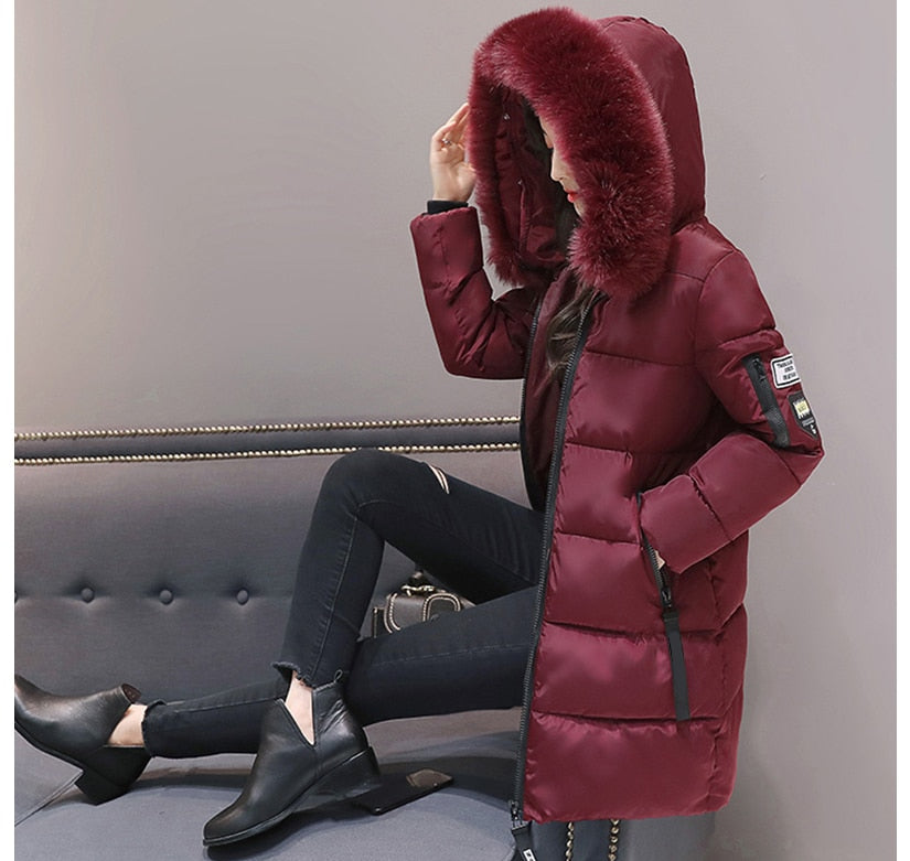 winter jacket with fur collar warm thick parka cotton padded