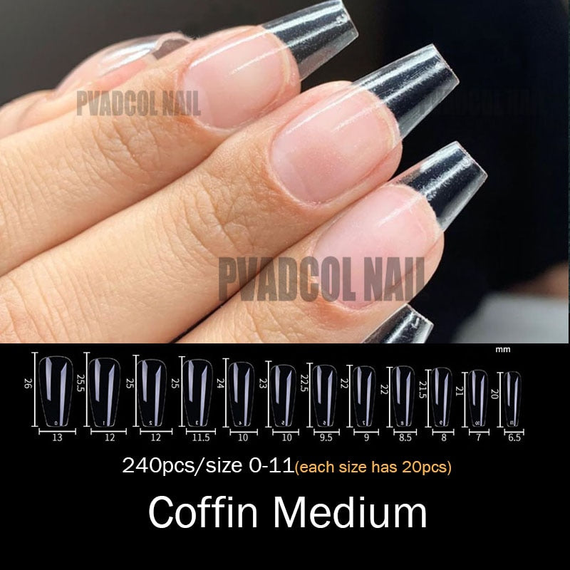 Gel Nails Extension System Full Cover Sculpted Clear Stiletto Coffin False Nail Tips 240pcs/bag