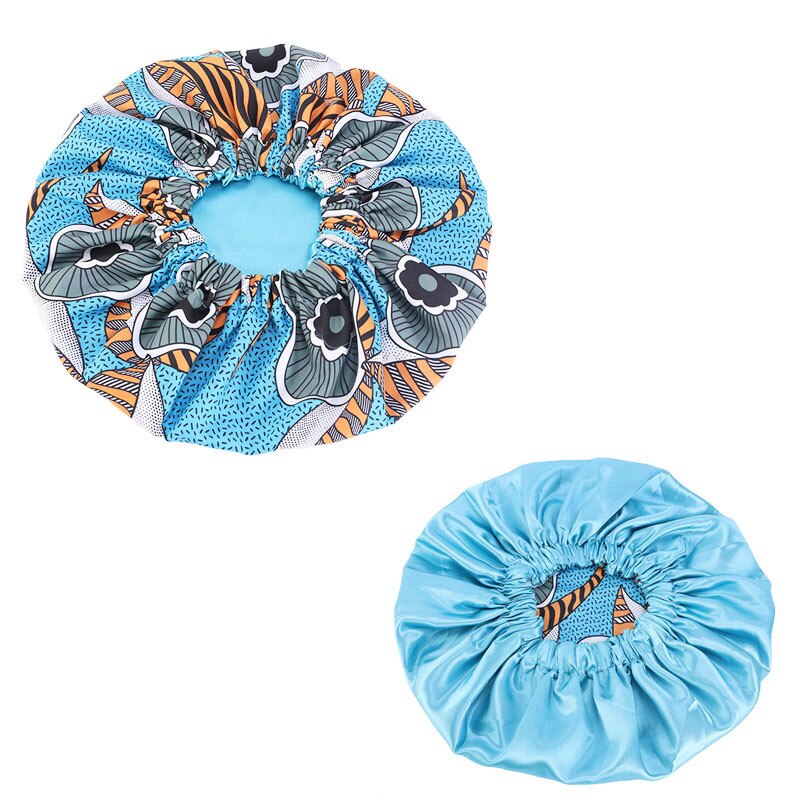 Helisopus Ladies African Print Satin Bonnet with Long Ribbon