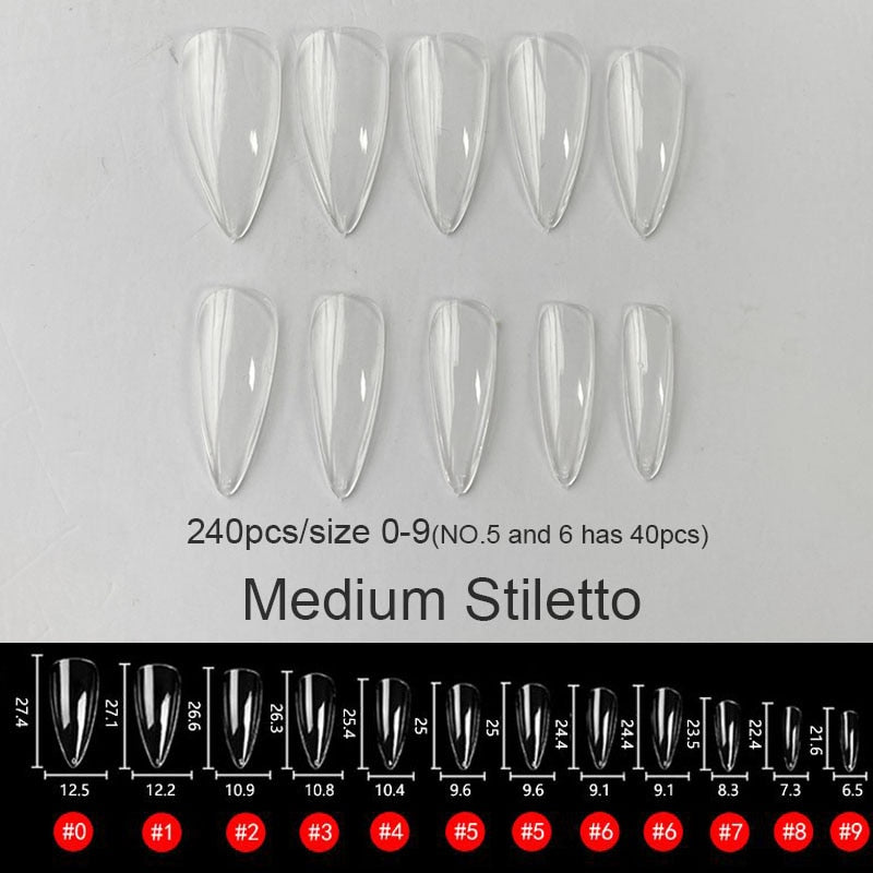 Gel Nails Extension System Full Cover Sculpted Clear Stiletto Coffin False Nail Tips 240pcs/bag