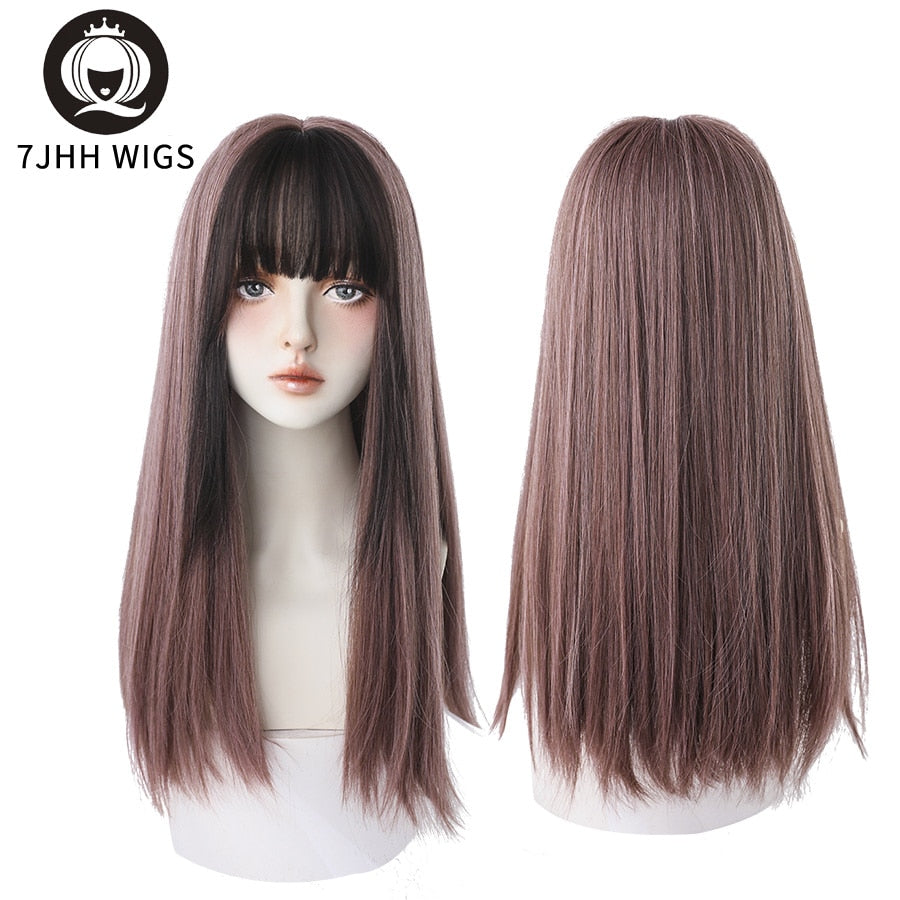 Long Wavy Synthetic Black Wigs For Women With Fringe Fashion Heat Resistant