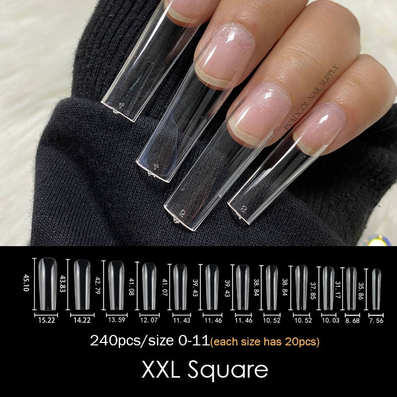 Gel Nails Extension System Full Cover Sculpted Clear Stiletto Coffin False Nail Tips 240pcs/bag