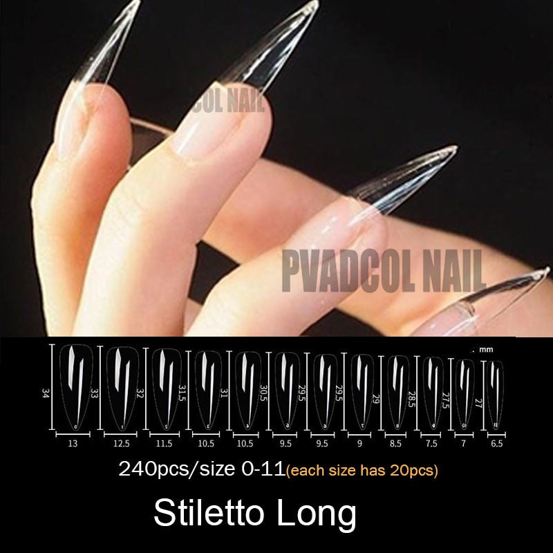 Gel Nails Extension System Full Cover Sculpted Clear Stiletto Coffin False Nail Tips 240pcs/bag