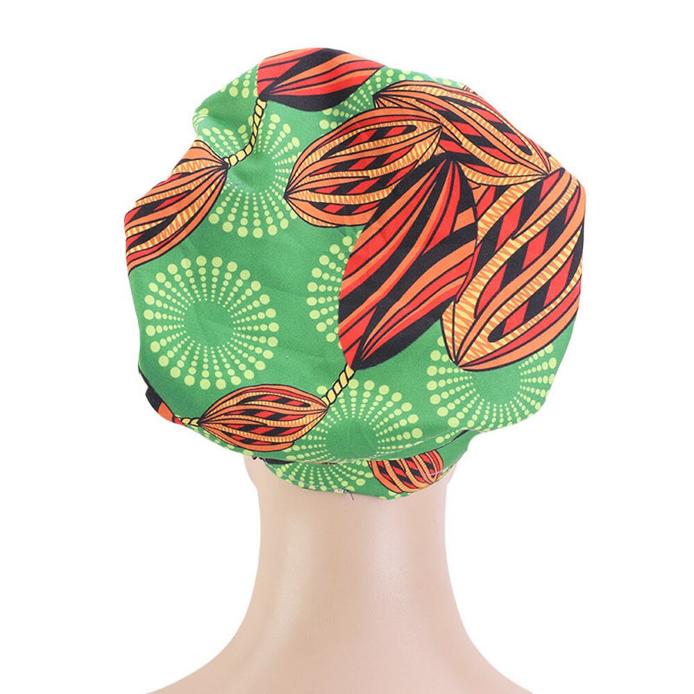 Helisopus Ladies African Print Satin Bonnet with Long Ribbon