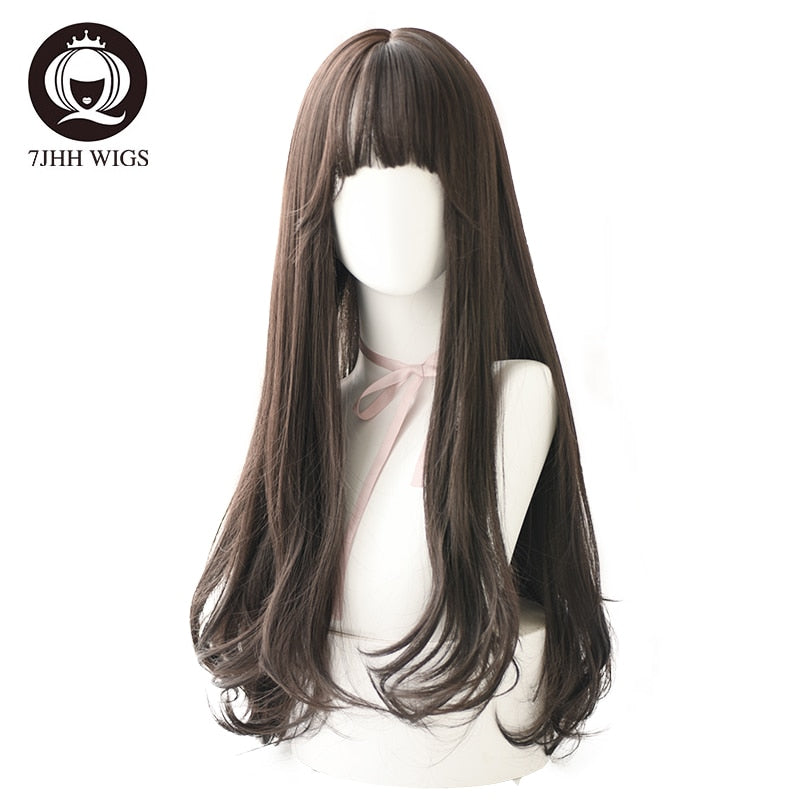 Long Wavy Synthetic Black Wigs For Women With Fringe Fashion Heat Resistant