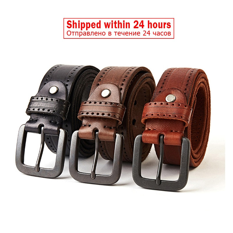 MEDYLA Natural Leather Belt Hard Metal Buckle Original Leather Belt Accessories