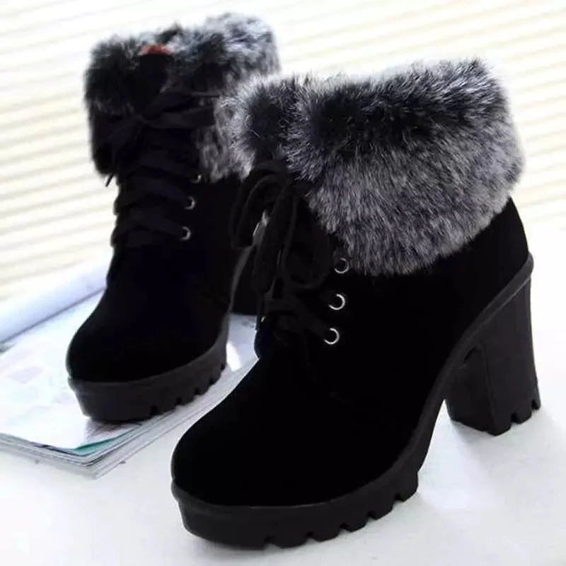 High quality, high heel women's winter boots. New fashion with plush ankle. Lace up.