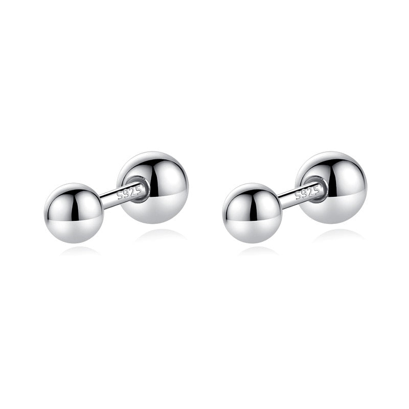 Real 925 Sterling Silver Beads Screw Stud Earrings