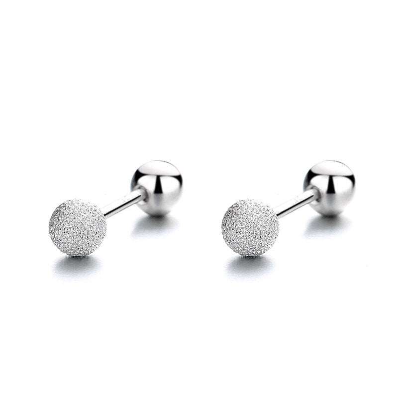 Real 925 Sterling Silver Beads Screw Stud Earrings