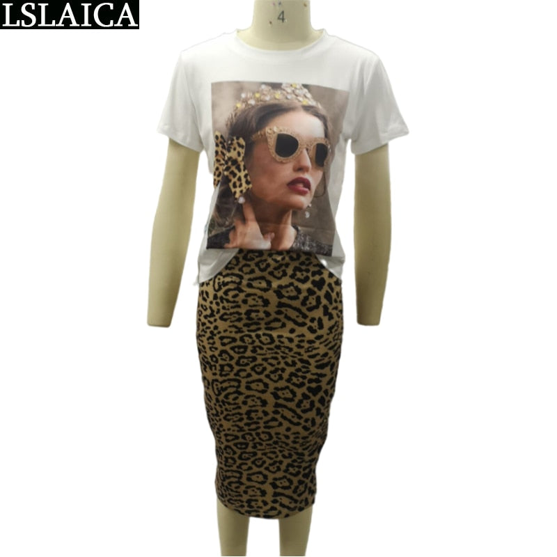 Skirt Set Fashion Leopard Print Office Women Set Elegance Skinny Ropa Femenina