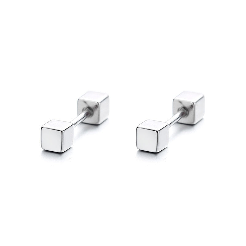 Real 925 Sterling Silver Beads Screw Stud Earrings