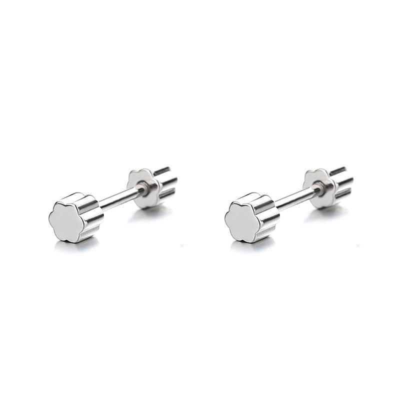 Real 925 Sterling Silver Beads Screw Stud Earrings