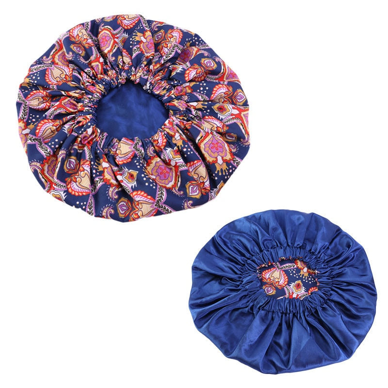 Helisopus Ladies African Print Satin Bonnet with Long Ribbon