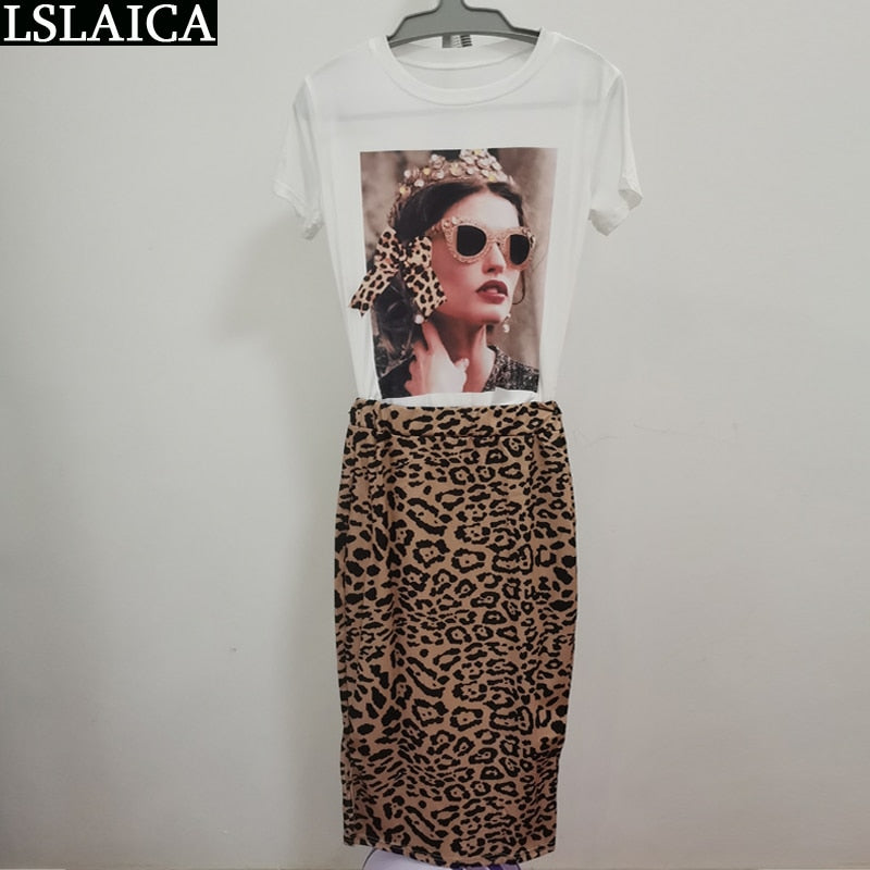 Skirt Set Fashion Leopard Print Office Women Set Elegance Skinny Ropa Femenina